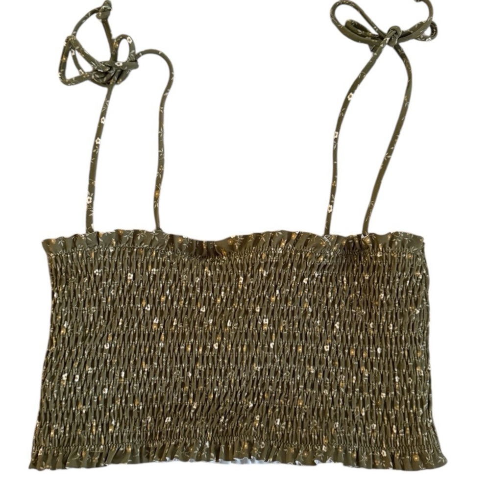 Madewell Second Wave Smocked Longline Bikini Top in Campden Daisies NWT Sz Small